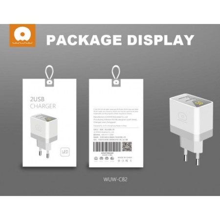 Incarcator Retea Flippy, 2.4A, 2 porturi USB, cu afisaj led WUW-C82, Alb