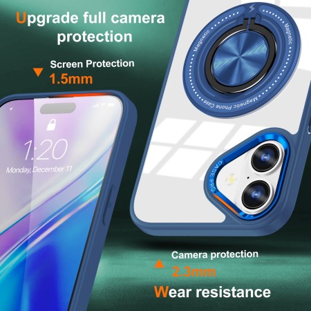 Husa de Protectie TPU, Flippy, pentru iPhone 16 Pro, cu Incarcare Wireless, Tehnologie Magsafe, Inel Magnetic Rotativ cu Functie de Suport, Transparent-Albastru Inchis