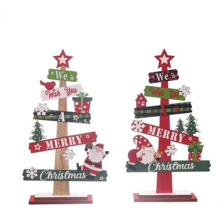 Decoratiune de Craciun din Lemn, Flippy, pentru Masa, Model Bradut, Scris We Wish You A Merry Christmas, 21.5x12.2x4 cm, Multicolor