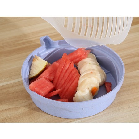 Bol Feliator pentru Salata, Flippy, Castron Multifunctional pentru Legume si Fructe, pentru Spalat si Taiat Legumele, cu Scurgere si Tocator, Ergonomic, Protectie pentru Maini, 21x18.5x11.5 cm, Mov