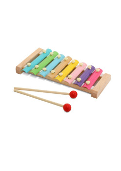 Instrument Muzical Xilofon Flippy, din Lemn, 8 Note Muzicale, 2 Bete de Percutie, 4-6 Ani, Multicolor Pastel