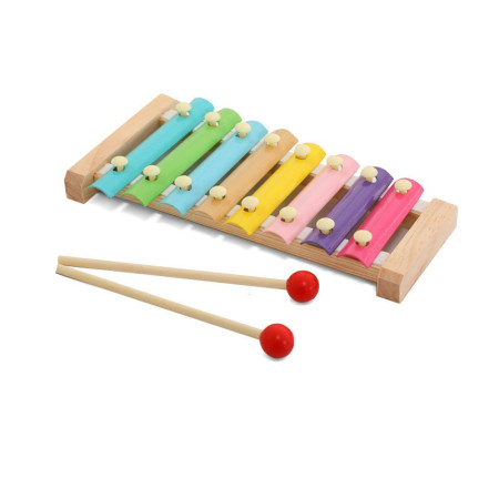 Instrument Muzical Xilofon Flippy, din Lemn, 8 Note Muzicale, 2 Bete de Percutie, 4-6 Ani, Multicolor Pastel