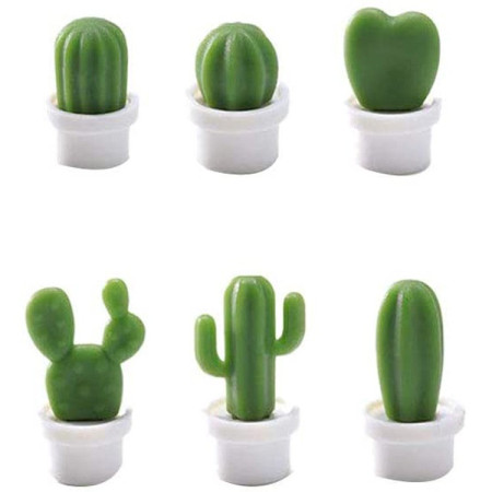 Set 6 Magneti de Frigider, Flippy, Model Cactusi in Ghiveci, din ABS si Magnet, Verde/Alb