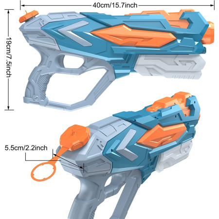 Pistol cu Apa pentru Copii, Rezervor, Pentru Piscina/Plaja, Flippy, 6ani+, Albastru, 4 duze, 900ML