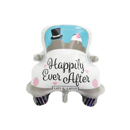 Balon din Folie Metalizata, Flippy, Figurina Masina, Model Nunta Happily Ever After, Tema Nunta, 60 x 63 cm, Ambalaj Individual, Pai Inclus, Umflare cu Aer sau Heliu, Alb