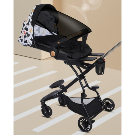 Carucior Sport Flippy 3in1, 6-36 Luni, Reversibil, Pliabil, Tavita pentru Masa, Pozitie de Somn, Centura de Siguranta, Roti 360, Suport Pahar, Copertina pentru Soare, 32x63x95cm, Negru Model Pisicute