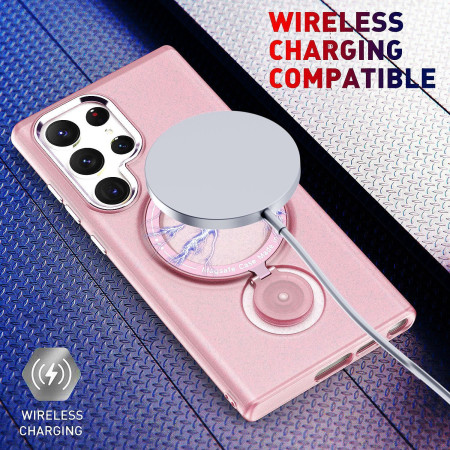 Husa de protectie Flippy, cu incarcare Wireless, Tehnologie Magsafe, TPU, Inel magnetic rotativ cu functie de suport, pentru  Samsung Galaxy S23 , Rose Gold