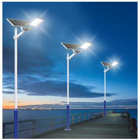 Lampa solara stradala Flippy, IP66, senzor de lumina, 120 LED-uri SMD, 1800 lm, panou 20W, putere 100W, autonomie 12-16 ore, telecomanda, montare prin fixare, pentru strada sau gradina, finisaj mat, material ABS,  49 x 21 x 5.5 cm, gri