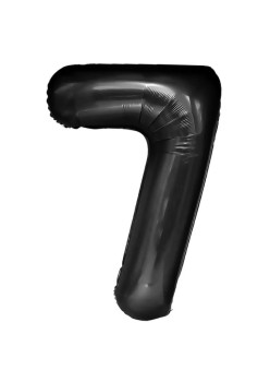 Balon din Folie Metalizata Flippy, Figurina Cifra, Tema Aniversare 40 cm, Ambalaj Individual, Pai inclus, Umflare cu Aer sau Heliu, Negru, Cifra 7