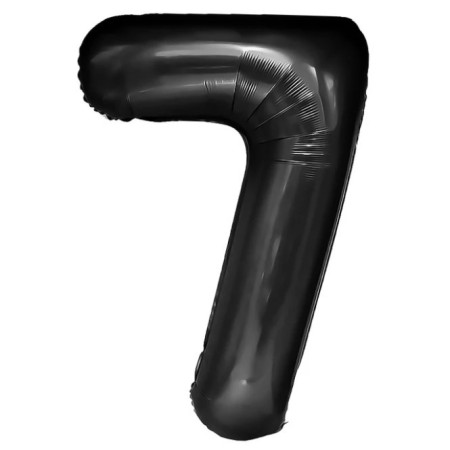 Balon din Folie Metalizata Flippy, Figurina Cifra, Tema Aniversare 40 cm, Ambalaj Individual, Pai inclus, Umflare cu Aer sau Heliu, Negru, Cifra 7