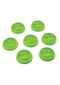 Set 7 Forme de Prajituri, Flippy, Model Emoticoane Smiley Face, Diferite Expresii, 7.7 x 1.5 cm, din PP, Verde