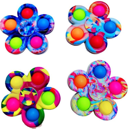 Jucarie antistres simple dimple fidget toy spinner cu 5 buline, Multicolor Rainbow