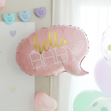 Balon din Folie Metalizata, Flippy, Figurina Norisor, Tema Hello Baby , 59x50 cm, Ambalaj Individual, Pai Inclus, Umflare cu Aer sau Heliu, Roz