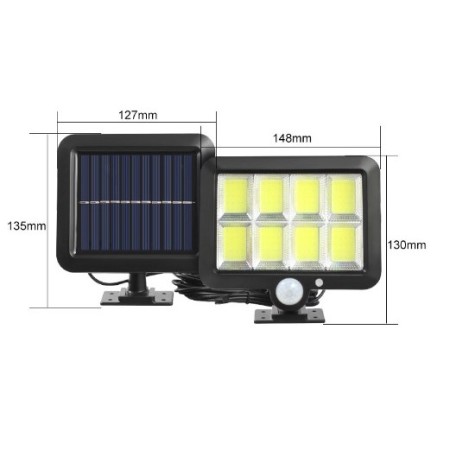 Lampa Solara LED 160 COB, Flippy, 8 Grile, Senzor de Lumina si Miscare, Lungime Cablu 4.6 m, Lumina Alba