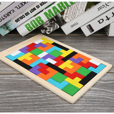 Puzzle Montessori, Flippy, din Lemn, Tip Tetris, +36 Luni, Forme Neregulate, 40 Piese, 26.5 x 17.7 cm, Multicolor