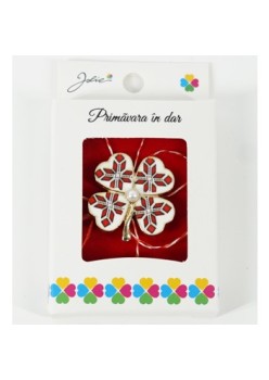 Martisor Brosa Mica in Cutie, Dimensiune Brosa 2.5-3 cm, Material Metal, Model Trifoi Traditional 2