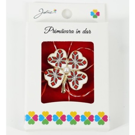 Martisor Brosa Mica in Cutie, Dimensiune Brosa 2.5-3 cm, Material Metal, Model Trifoi Traditional 2