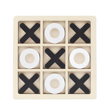 Jucarie Montessori Tic Tac Toe, Flippy, Educativa, Interactiva, din lemn, X si O, 9 Piese, 14.3x14.3 cm, Negru Alb