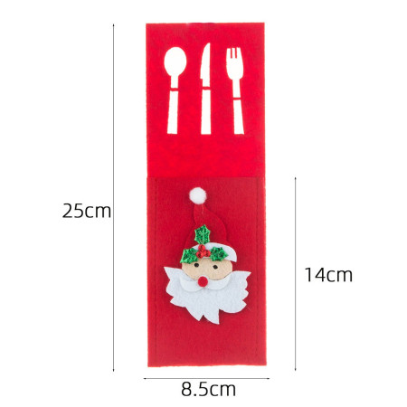 Husa decorativa pentru set tacamuri Flippy, model Mos Craciun, material poliester, 25 x 8.5 cm, rosu