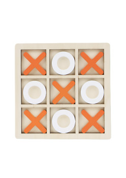 Jucarie Montessori Tic Tac Toe, Flippy, Educativa, Interactiva, din lemn, X si O, 9 Piese, 14.3x14.3 cm, Portocaliu Alb