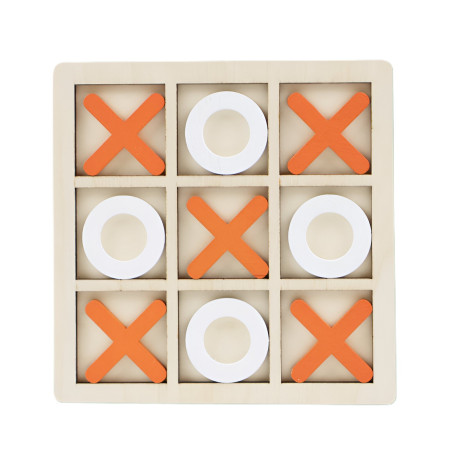 Jucarie Montessori Tic Tac Toe, Flippy, Educativa, Interactiva, din lemn, X si O, 9 Piese, 14.3x14.3 cm, Portocaliu Alb