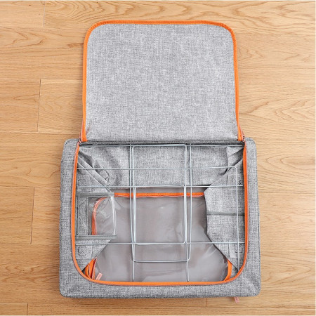 Cutie de depozitare pliabila, Flippy, Cu fermoar, 100 L, Textil, 60x42x40 cm, Cadru Metalic, Suport Baza Stabil din Plastic, Gri