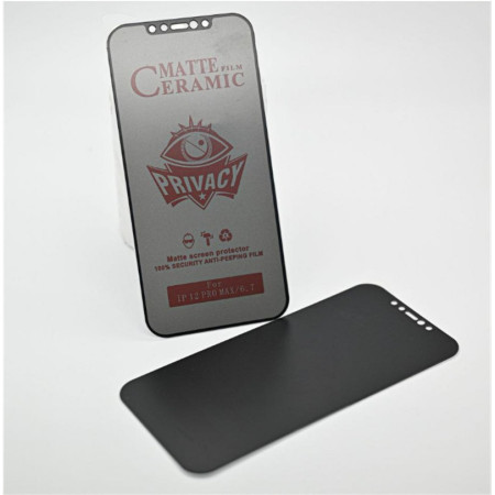 Folie de Protectie, Flippy, pentru iPhone 15 Pro, Matte Ceramic Privacy, 9H, Confidentialitate 30°, Anti-Soc, Negru Transparent