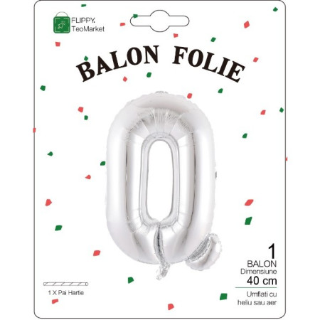 Balon Folie Metalizata Litera Q, Flippy, 40 cm, Umflati cu Heliu sau Aer, Ambalaj Individual, Pai inclus, Argintiu