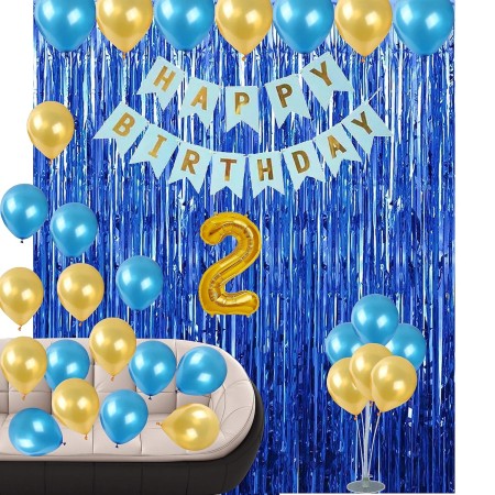 Banner Happy Birthday 100x200 cm, Flippy, Dimensiune Stegulet 11.5x16.5 cm, Rola de Ata Inclusa, Albastru