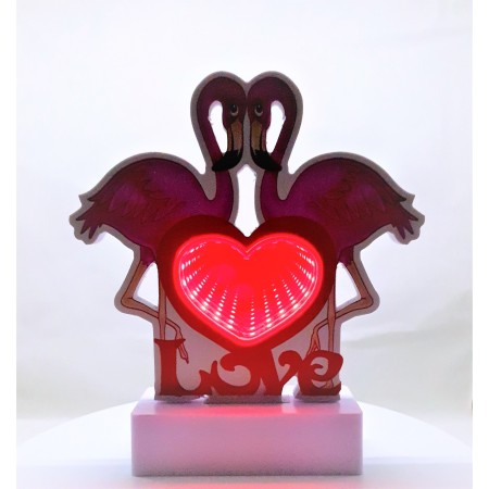 Decoratiune Luminoasa cu Baterii/Cablu Neon Flamingo Love 20 cm Alb Rece