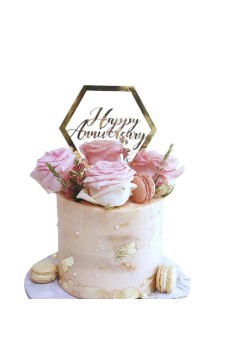 Decoratiune Topper pentru Tort, Flippy, Model Hexagon Scris Happy Birthday, Tematica Aniversare, Auriu