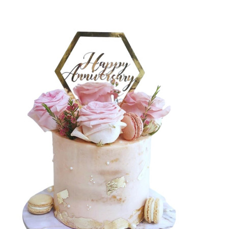 Decoratiune Topper pentru Tort, Flippy, Model Hexagon Scris Happy Birthday, Tematica Aniversare, Auriu