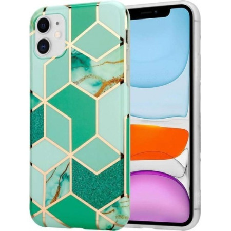 Husa protectie Flippy compatibila cu Samsung Galaxy A32 Soft IMD TPU Marble Geometric Verde