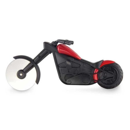 Cutit pizza creativ Flippy, in forma de motocicleta, cu suport pentru cutit, 21.5 x 9.5 cm, otel/PP, negru