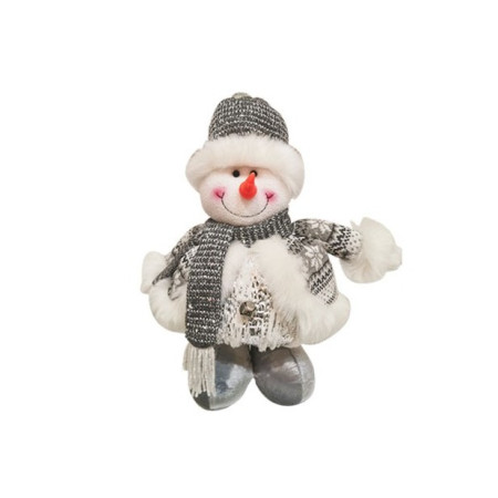 Figurina Decorativa, Pentru Craciun, Flippy, Om de Zapada, Picioare Telescopice, Inaltime Reglabila 33- 70 cm, Pantaloni Luciosi, Alb/Argintiu