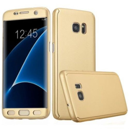 Husa Samsung Galaxy A8 2018 Full Cover Auriu + Folie de protectie