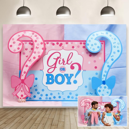 Banner pentru Petrecere, Flippy, Model Girl or Boy, Tematica Gender Reveal, 150 x 100 cm, Albastru Roz