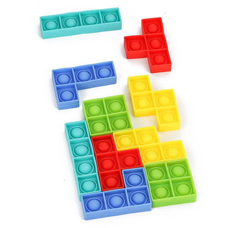 Jucarie antistres din silicon Flippy, Pop it Now and Flip It , Puzzle Soft Blocks , 10 piese, Multicolor