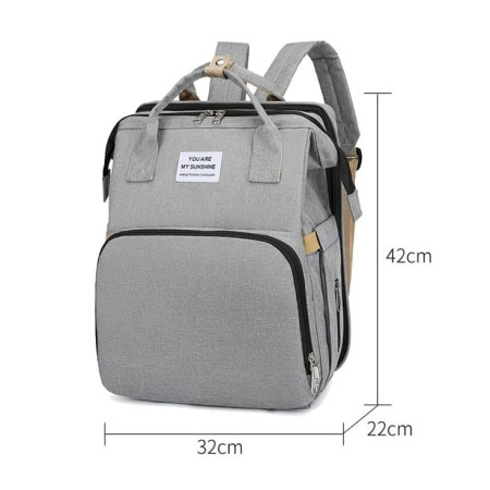 Rucsac Multifunctional pentru Mamici, Flippy, cu Patut Pliabil si Baza de Schimbat, Rezistent la Apa, Capacitate Mare, Usor, Compartimente Multiple, Buzunar Termic pentru Lapte, 42 x 32 x 22 cm, Gri