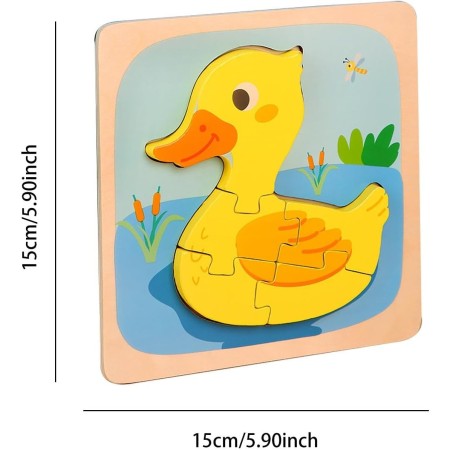 Puzzle Montessori din Lemn pentru Copii, Flippy, 3D, 0-3 Ani, Model Ratusca, Educativ, Intuitiv, Creativ, 5 Piese, 15x15x0.5 cm, Multicolor