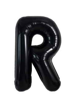 Balon Folie Metalizata Litera R, Flippy, 40 cm, Umflati cu Heliu sau Aer, Ambalaj Individual, Pai inclus, Negru