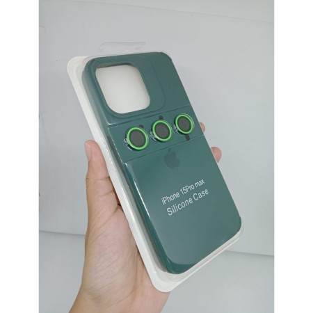 Husa Apple iPhone 15, Flippy, din Silicon Lichid, Interior din Microfibra, Lentile Fosforescente de Protectie Camera, Anti Amprenta, Rezistenta la Socuri, Verde