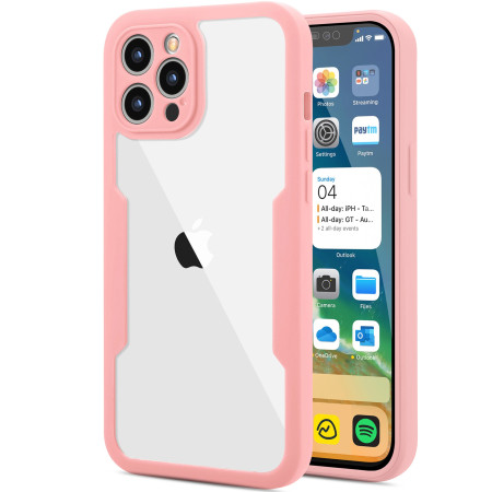 Husa Max Defence pentru iPhone 11 Pro Max 11, Bumper Roz, Fata Dubla Transparenta, Protectie Antisoc Full 360 ( fata, spate, margini ), Flippy