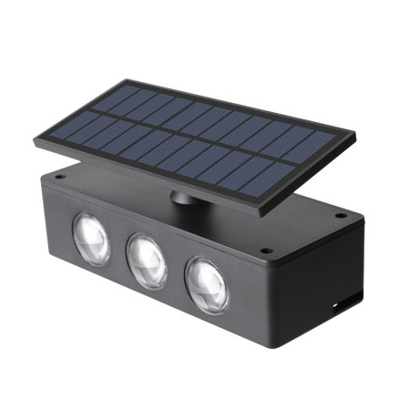 Lampa solara LED bidirectionala Flippy, cu panou ajustabil, comutator culoare lumina, pentru perete, scari, gradina, terasa, 16 x 6.5 cm, 6 LED-uri, material ABS, baterie 3.7 V, 1200mah, multicolor