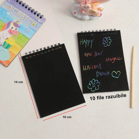 Caiet cu fise razuibile Flippy, DIY Magic Scratch, 12 File, Curcubeu, Creion din Lemn, Cartonase negre, 14 x 10 cm, albastru