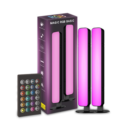 Set 2 Lampi de Birou, Flippy, RGB Colorat, 28 LED, Putere 5V, Telecomanda cu 24 de Taste, Cablu USB, Negru, 25.5x4x3.5cm