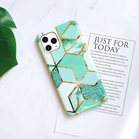 Husa protectie pentru Apple iPhone 11 Soft IMD TPU Marble Geometric Verde