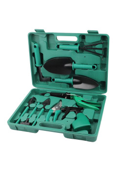 Set 10 accesorii pentru gradinarit Flippy, geanta depozitare inclusa, otel inoxidabil, 37 x 28 cm, verde