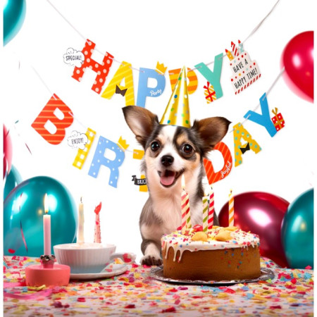 Banner Happy Birthday 100x200 cm, Flippy, Rola de Ata Inclusa, Tematica Aniversare, Multicolor