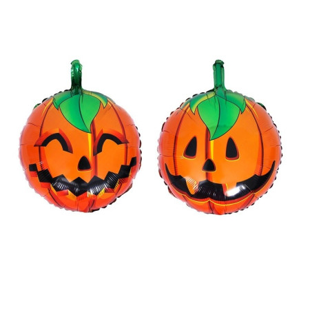 Set 5 Baloane din Folie Metalizata, Flippy, Figurine, Tema Halloween, Pai Inclus, Ambalaj Individual, Umflare cu Aer sau Heliu, Figurina Dovleac si Pisica 90x60 cm, Stelute si Cerculete 45 cm, Portocaliu-Negru